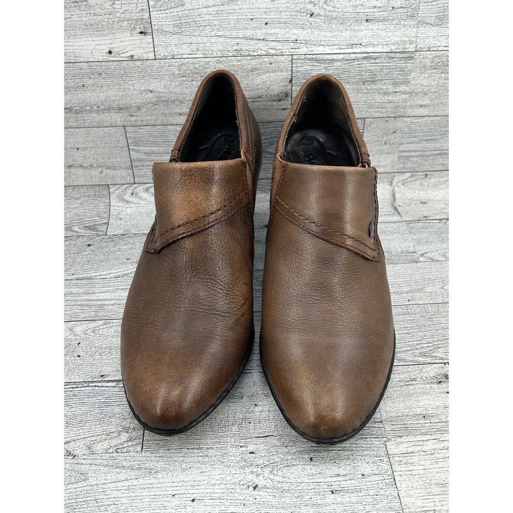Born Brown Leather Block Heel Zipper‎ Comfort Shoes Women Size US 9 EU 40.5
